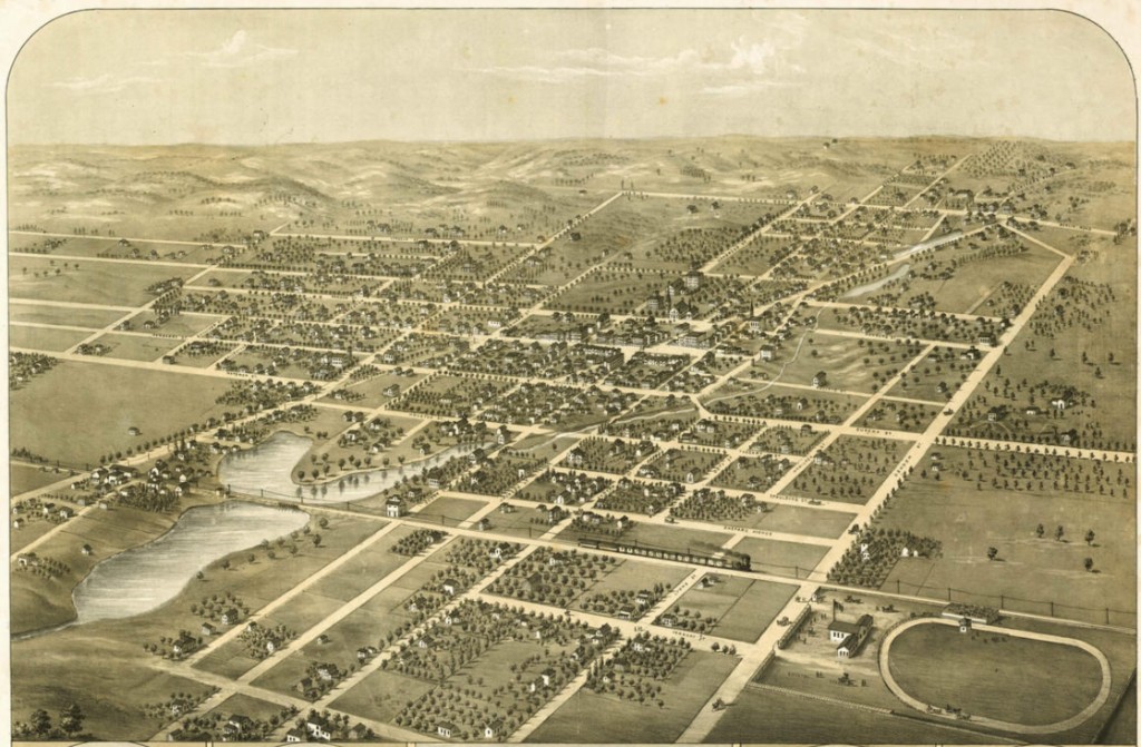 Historic bird's-eye view lithograph of Ripon Wisconsin circa 1854